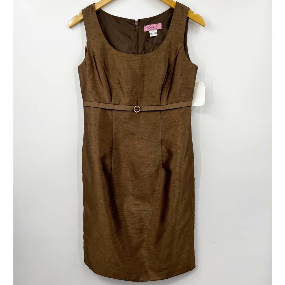 Eliza J Dress Womens Embellisihed Sheath Dress Sleeveless Brown Size 6 Petite